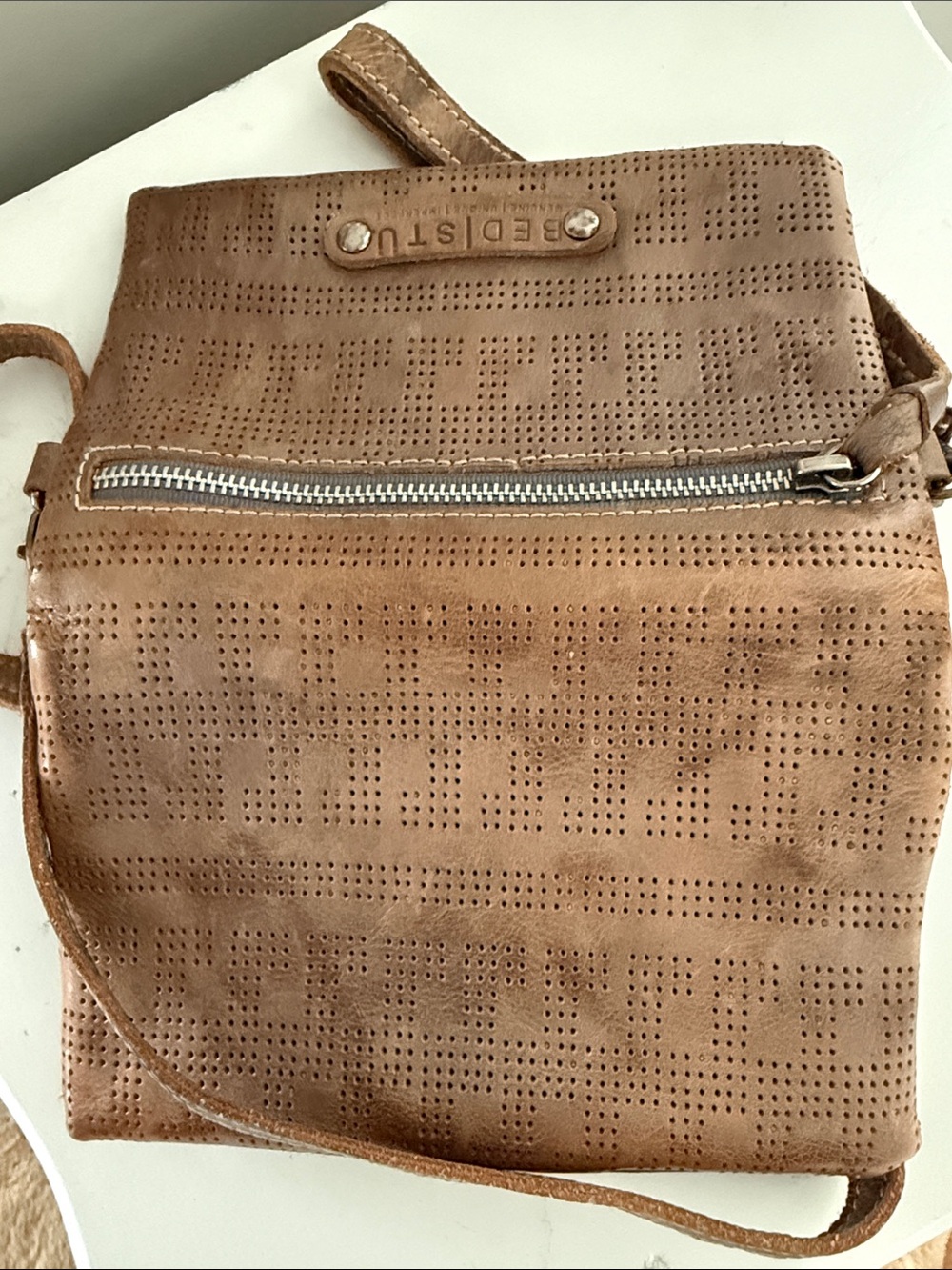 BED|STU Brown Perforated Leather Crossbody with Stud Accents - Picture 3 of 7